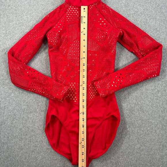 Balera Dance Costume Leotard Size SA MT10337 Red Mock Neck Long Sleeve Cutout - Picture 5 of 11